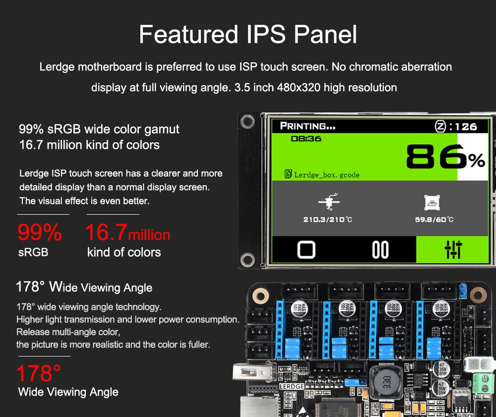 LERDGE 3D Printer Motherboard 32bits 3.5 Inch Display