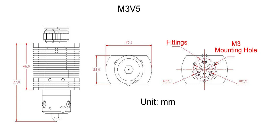 ZONESTAR 3-IN-2-OUT Mix Extruder 3D Printer Part